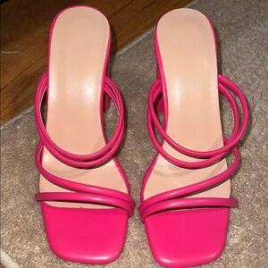 SHEIN Pink Strappy Heels with Square Toe